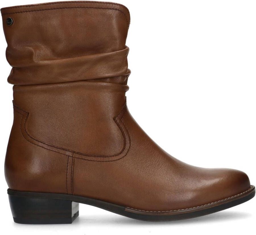 No Stress Dames Cognac leren enkellaarsjes