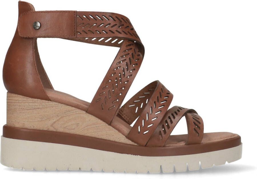 No Stress Dames Cognac leren sandalen met sleehak