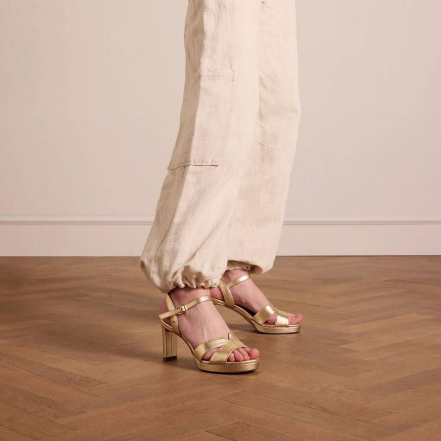 No Stress Dames Gouden leren sandalen met hak