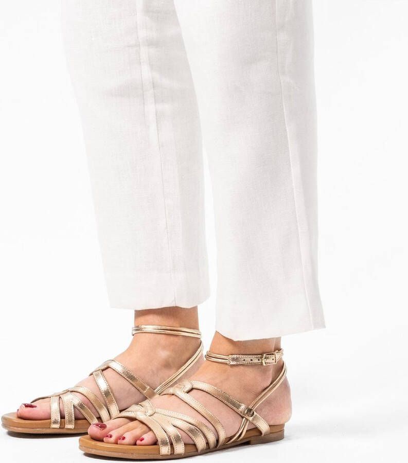 No Stress Dames Goudkleurige leren sandalen met bandjes