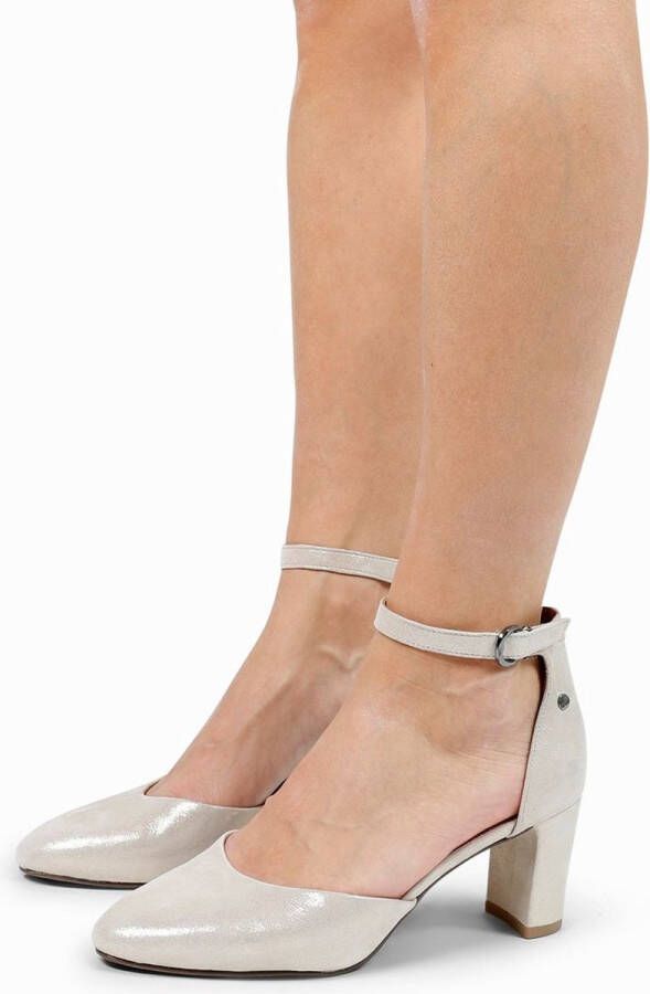 No Stress Dames Goudkleurige suède pumps met enkelbandje