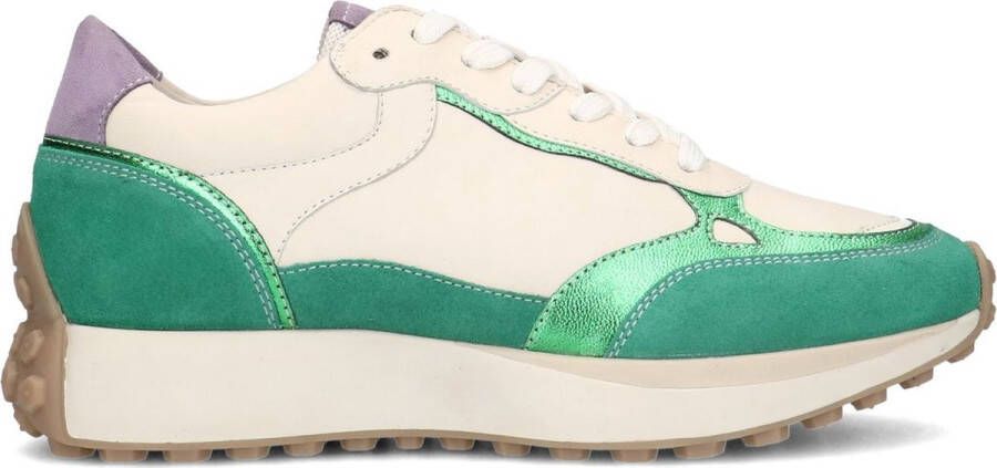 No Stress Dames Groene leren sneakers met suède detail