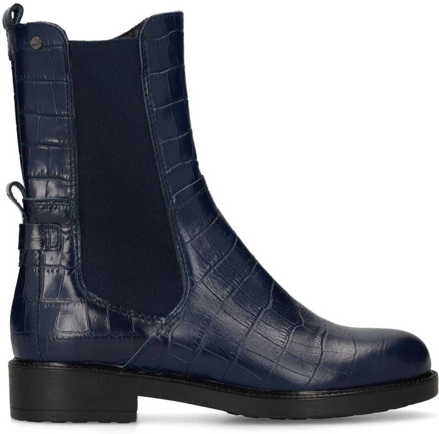 No Stress Dames Navy blauwe leren chelsea boots met croco details