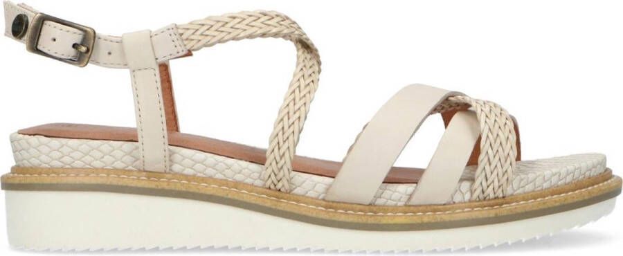 No Stress Dames Off white leren sandalen met gevlochten bandjes - Schoenen .nl