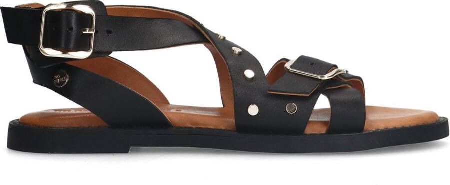 No Stress Dames PRE ORDER Zwarte leren sandalen met studs