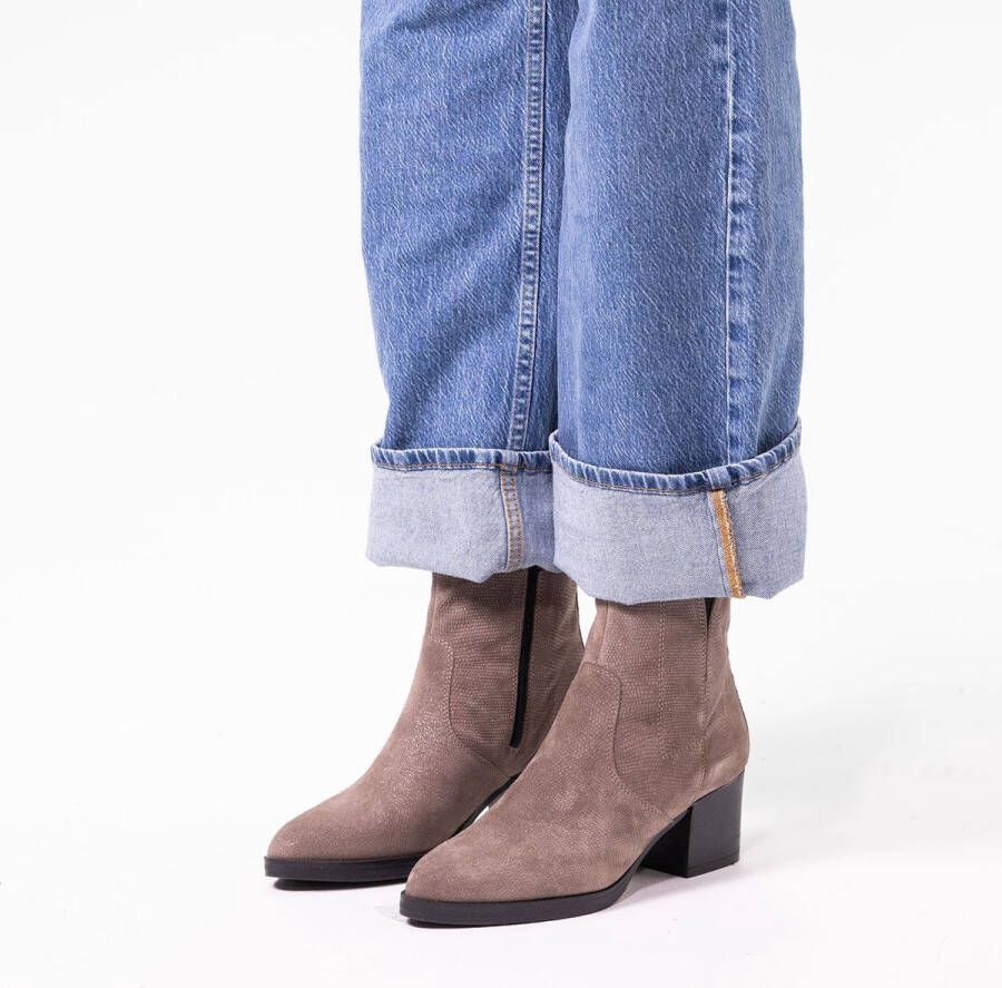 No Stress Dames Taupe leren enkellaarsjes met hak