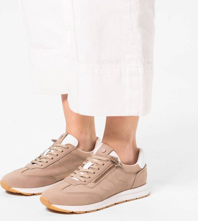 No Stress Dames Taupe nubuck sneakers met rits