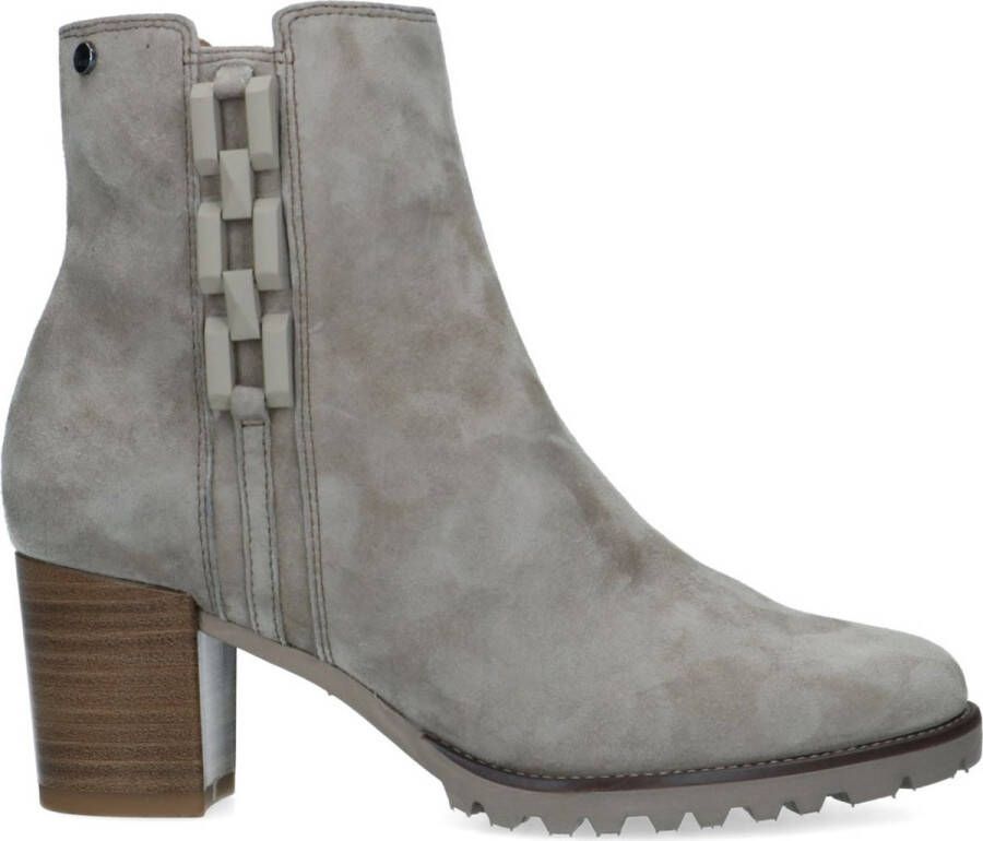 No Stress Dames Taupe suède enkellaarsjes met blokhak en chain - Foto 3