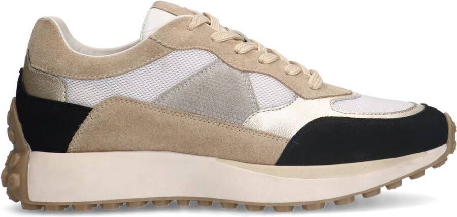 No Stress Dames Witte suède sneakers met zwart en beige details