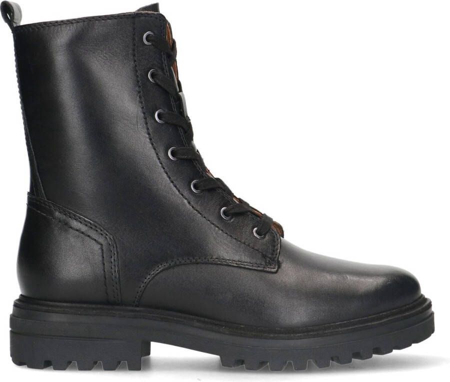 No Stress Dames Zwart leren veterlaarsjes