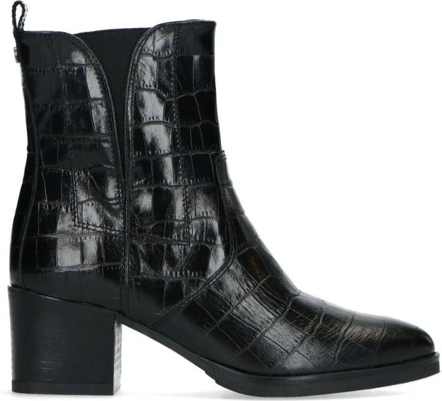 No Stress Dames Zwarte enkellaarsjes met crocoprint