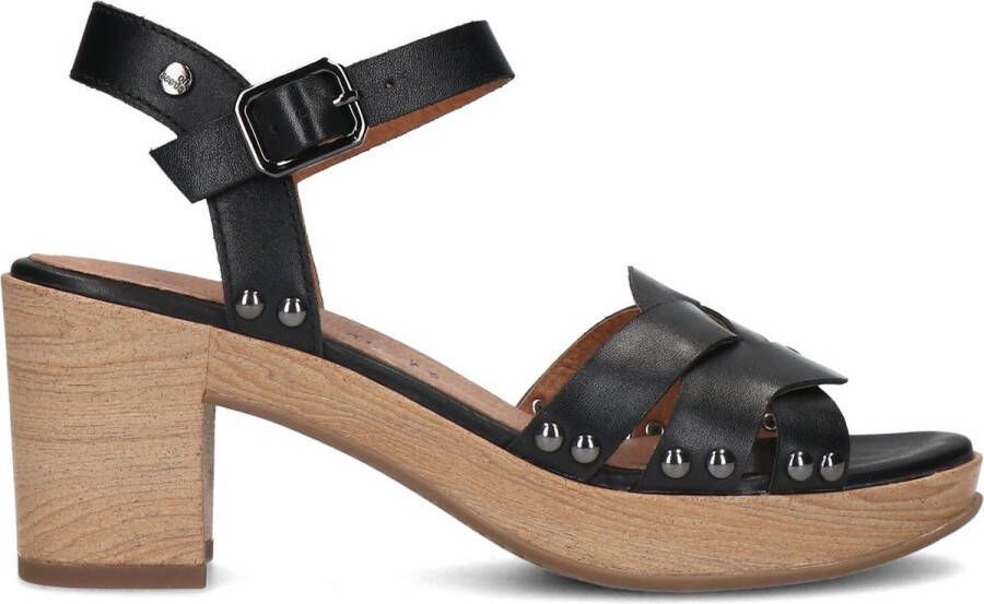 No Stress Dames Zwarte leren blokhak met gevlochten bandjes