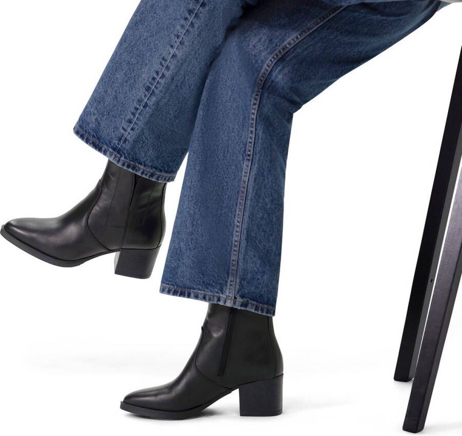 No Stress Dames Zwarte leren enkellaarsjes met hak
