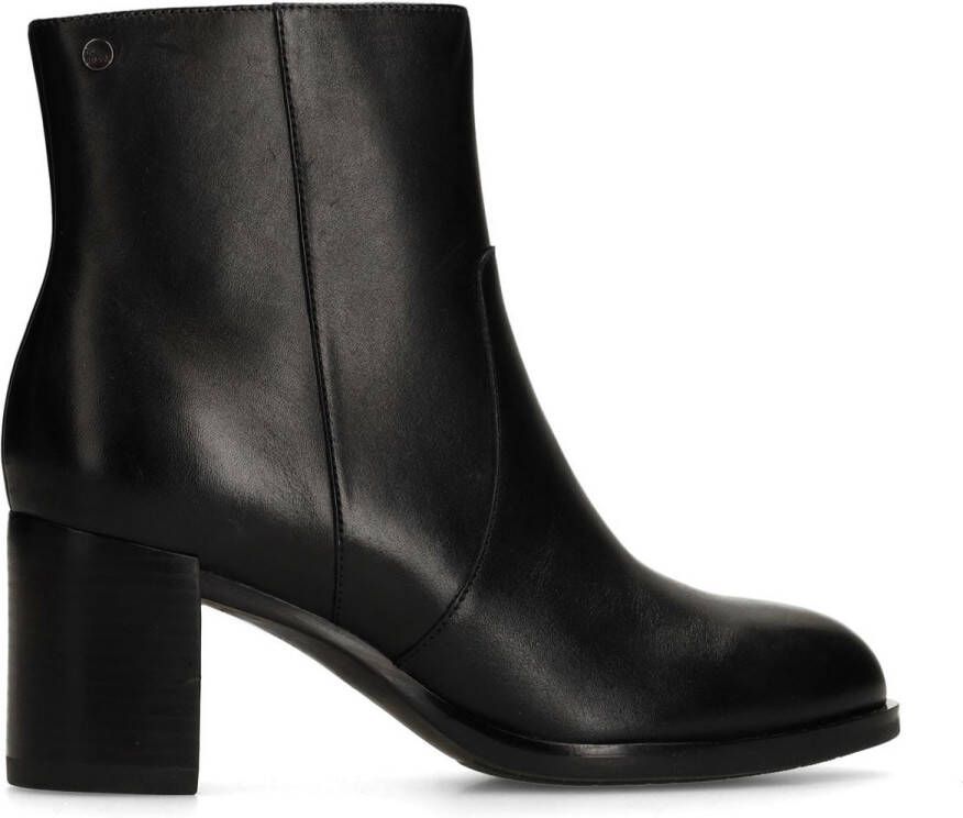 No Stress Dames Zwarte leren enkellaarsjes met hak