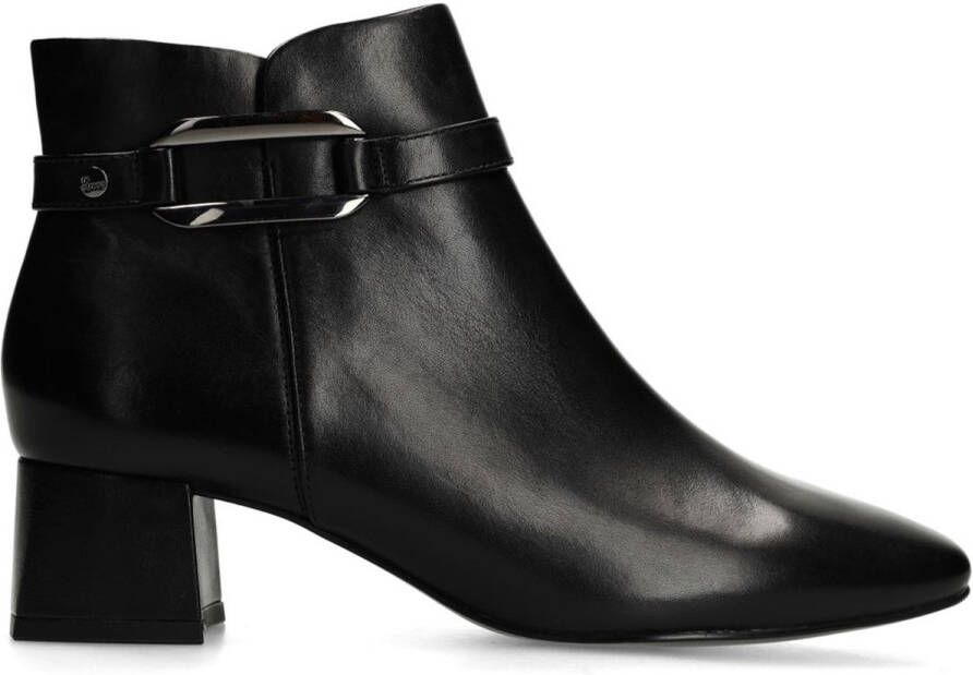 No Stress Dames Zwarte leren enkellaarsjes met hak