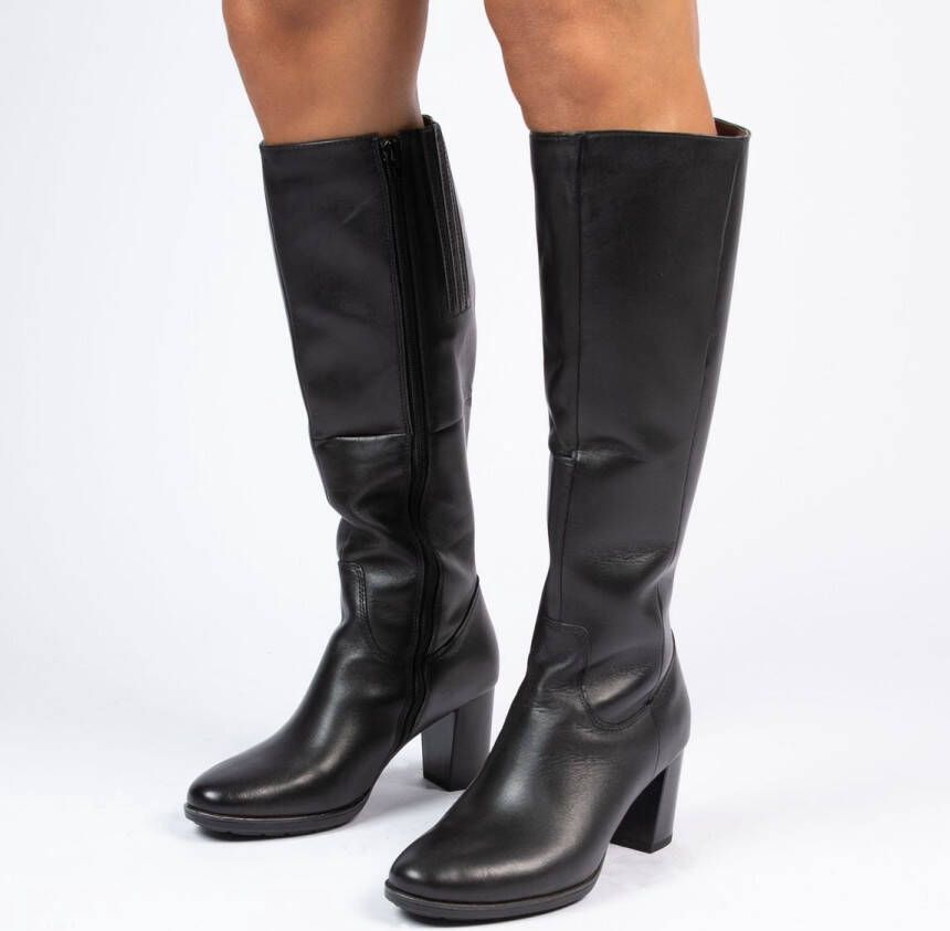 No Stress Dames Zwarte leren hoge laarzen met hak