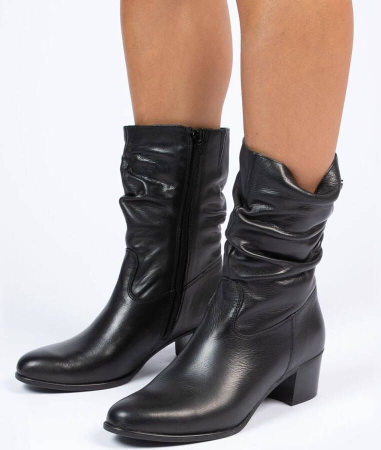No Stress Dames Zwarte leren laarzen met hak
