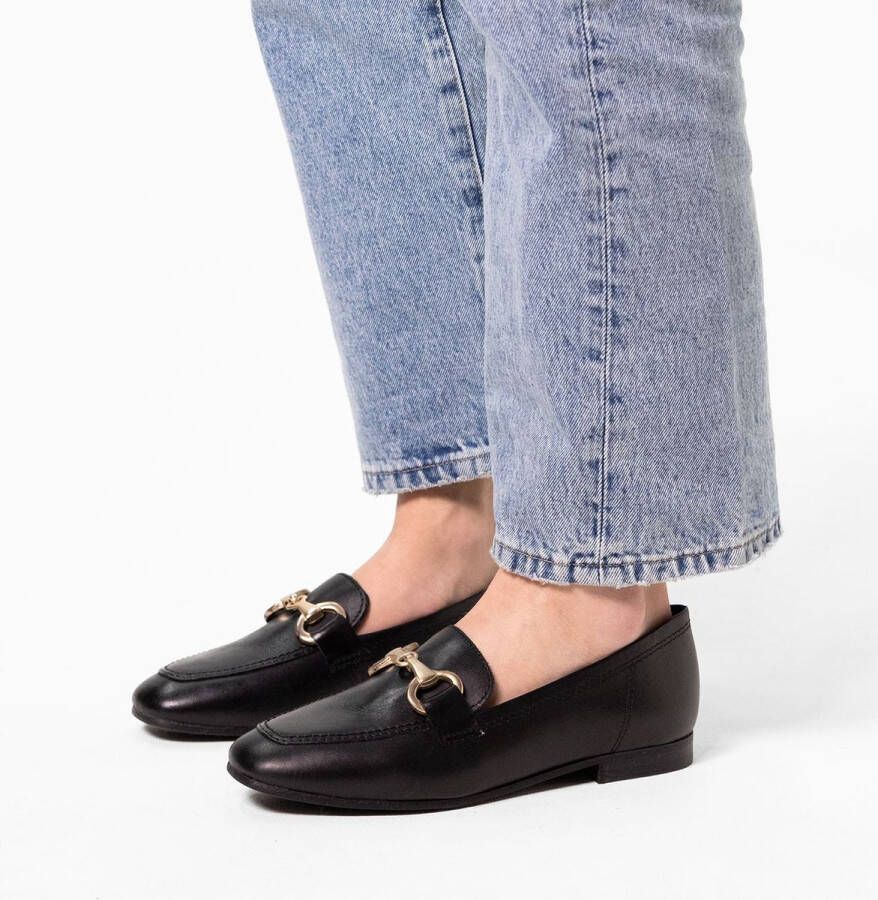 No Stress Dames Zwarte leren loafers met goudkleurig detail