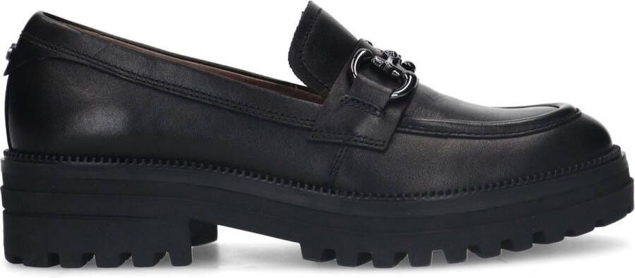 No Stress Dames Zwarte leren loafers met zilverkleurig detail - Foto 2