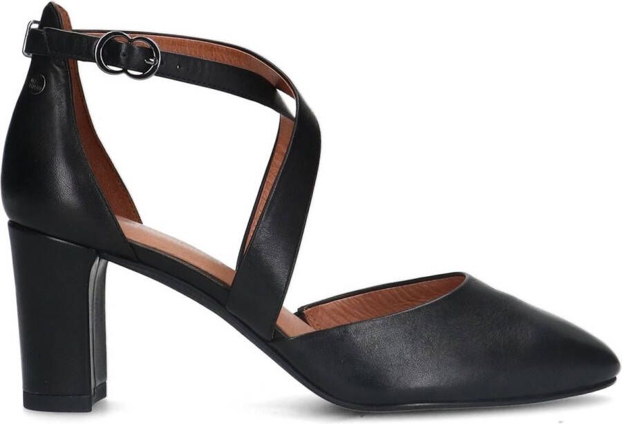 No Stress Dames Zwarte leren pumps met bandjes - Foto 1
