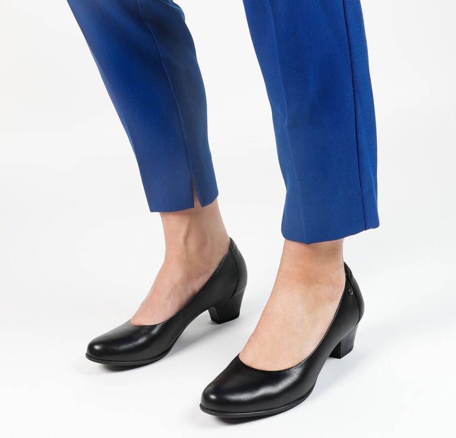 No Stress Dames Zwarte leren pumps met lage hak