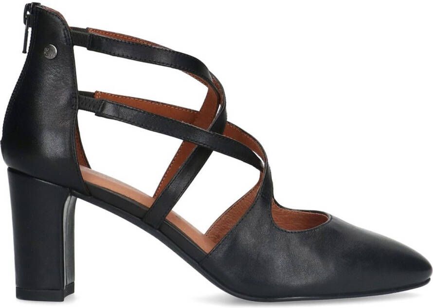 No Stress Dames Zwarte leren pumps met ritssluiting