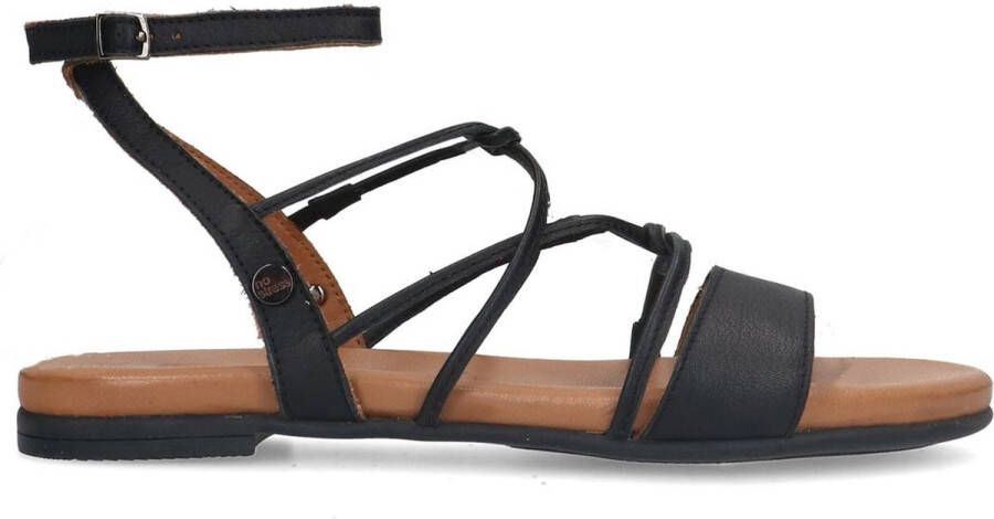 No Stress Dames Zwarte leren sandalen met bandjes
