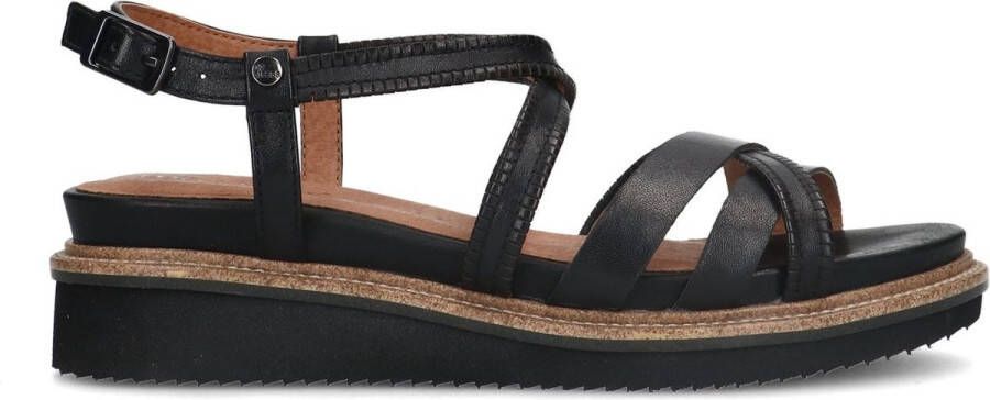 No Stress Dames Zwarte leren sandalen met bandjes