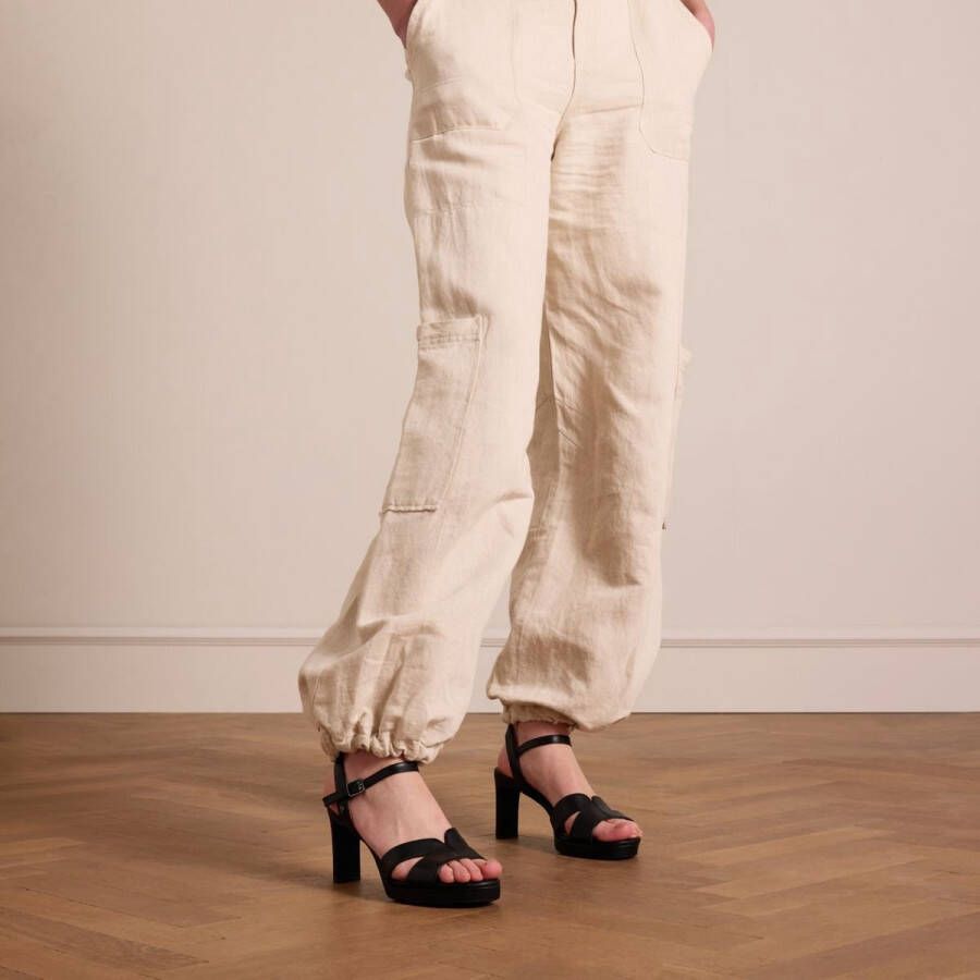 No Stress Dames Zwarte leren sandalen met hak