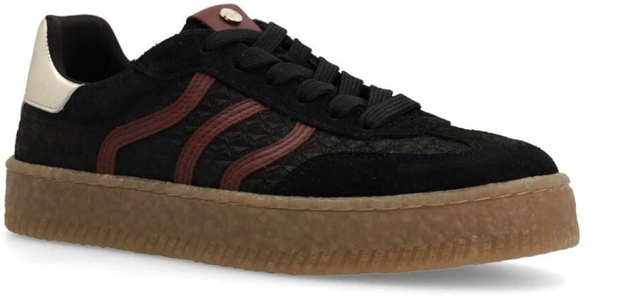 No Stress Dames Zwarte sneakers met burgundy details