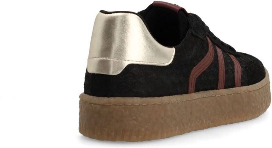 No Stress Dames Zwarte sneakers met burgundy details - Foto 2