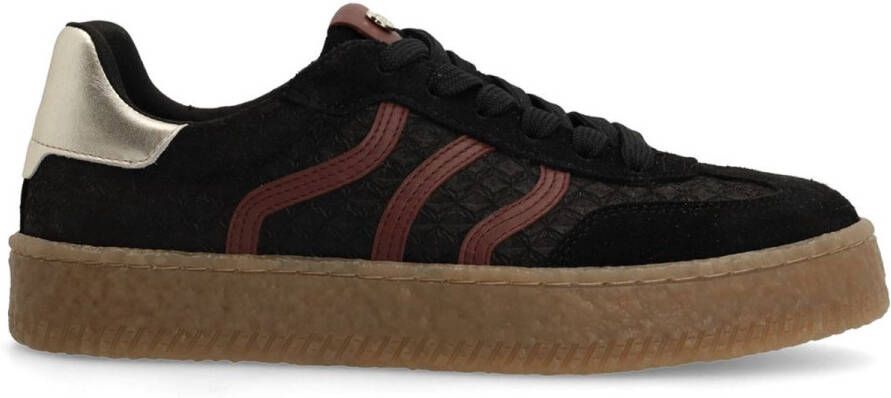 No Stress Dames Zwarte sneakers met burgundy details
