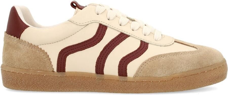 No Stress Dames Beige sneakers met burgundy details