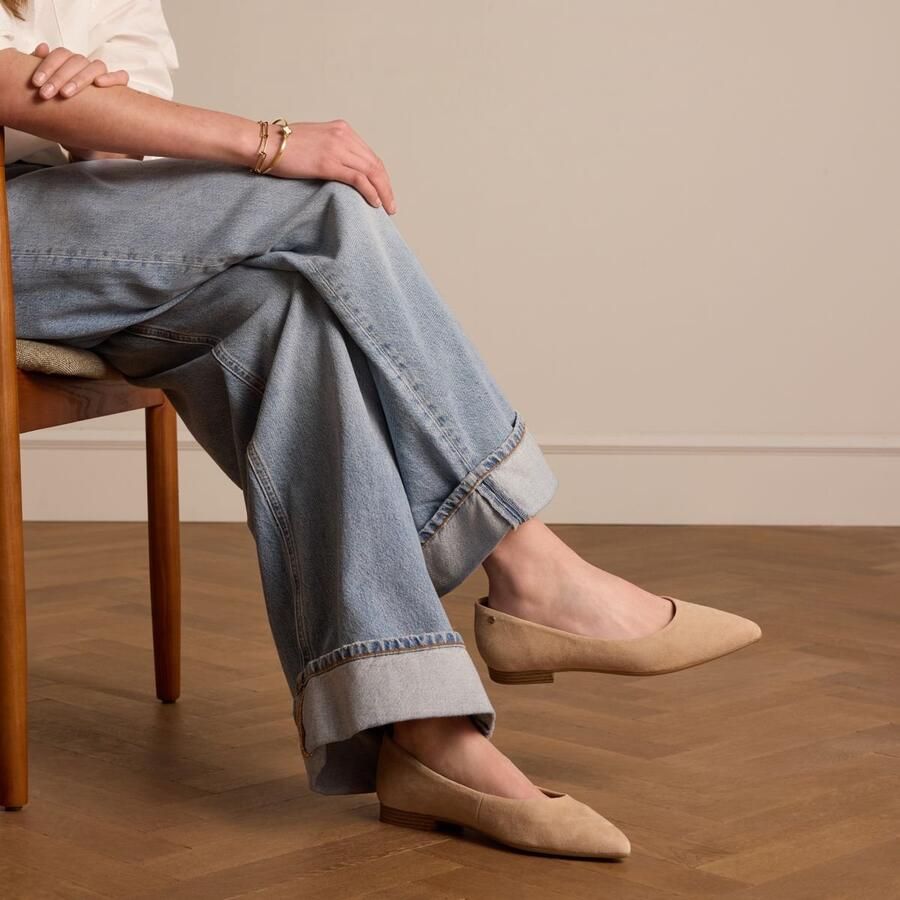 No Stress Dames Beige suède ballerina's