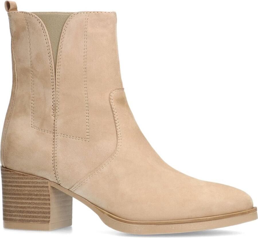 No Stress Dames Beige suède enkellaarsjes met hak