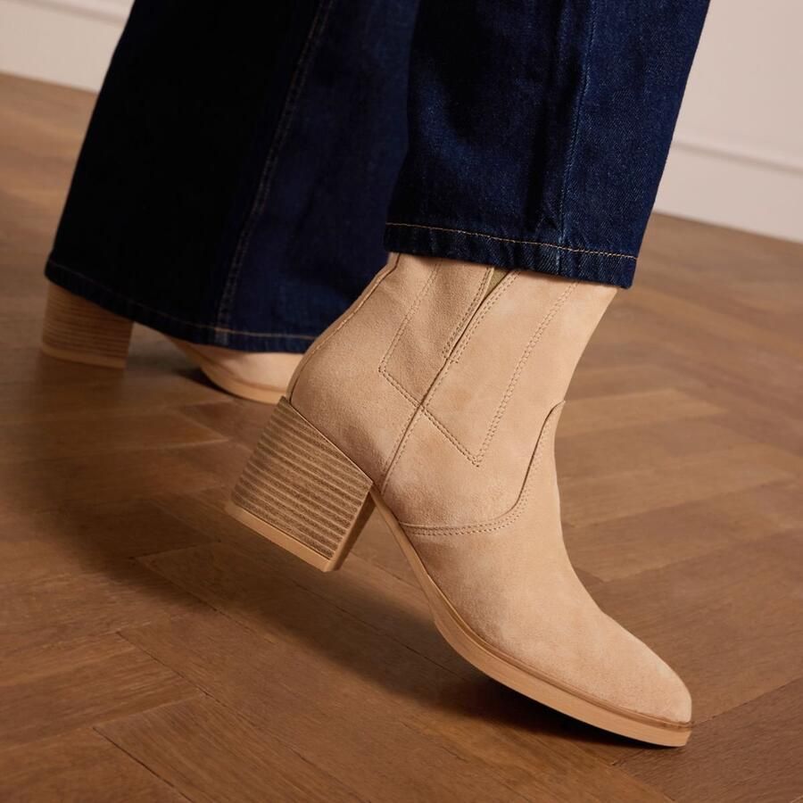 No Stress Dames Beige suède enkellaarsjes met hak - Foto 2