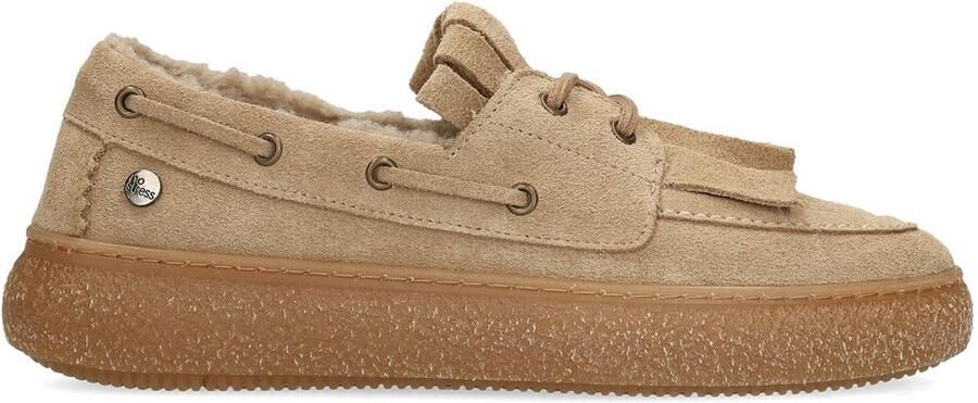 No Stress Dames Beige suède loafers met bontvoering