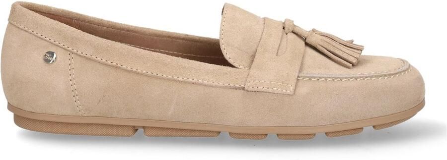 No Stress Dames Beige suède loafers met franjes