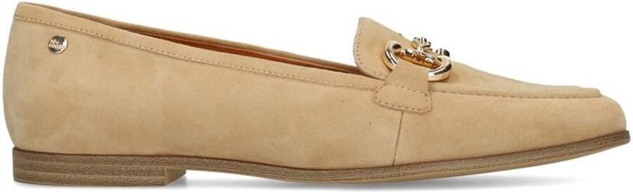 No Stress Dames Beige suède loafers met gouden chain