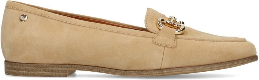 No Stress Dames Beige suède loafers met gouden chain