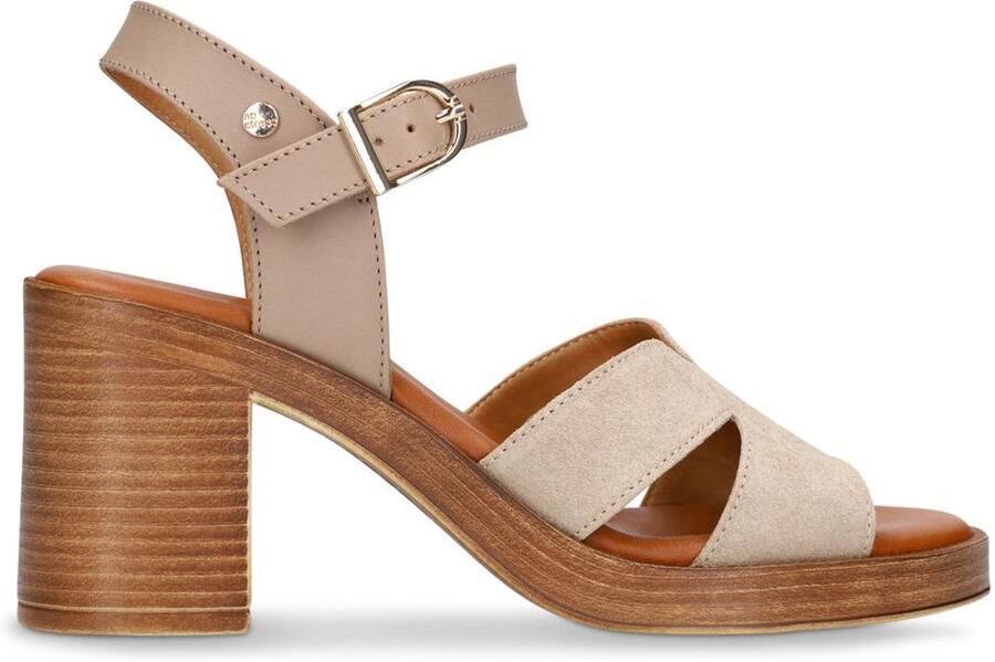 No Stress Dames Beige suède sandalen met blokhak