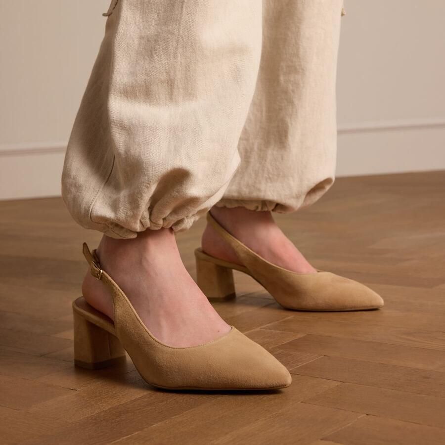 No Stress Dames Beige suède slingbacks