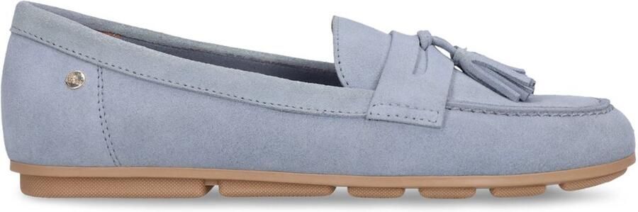 No Stress Dames Blauwe suède loafers met franjes