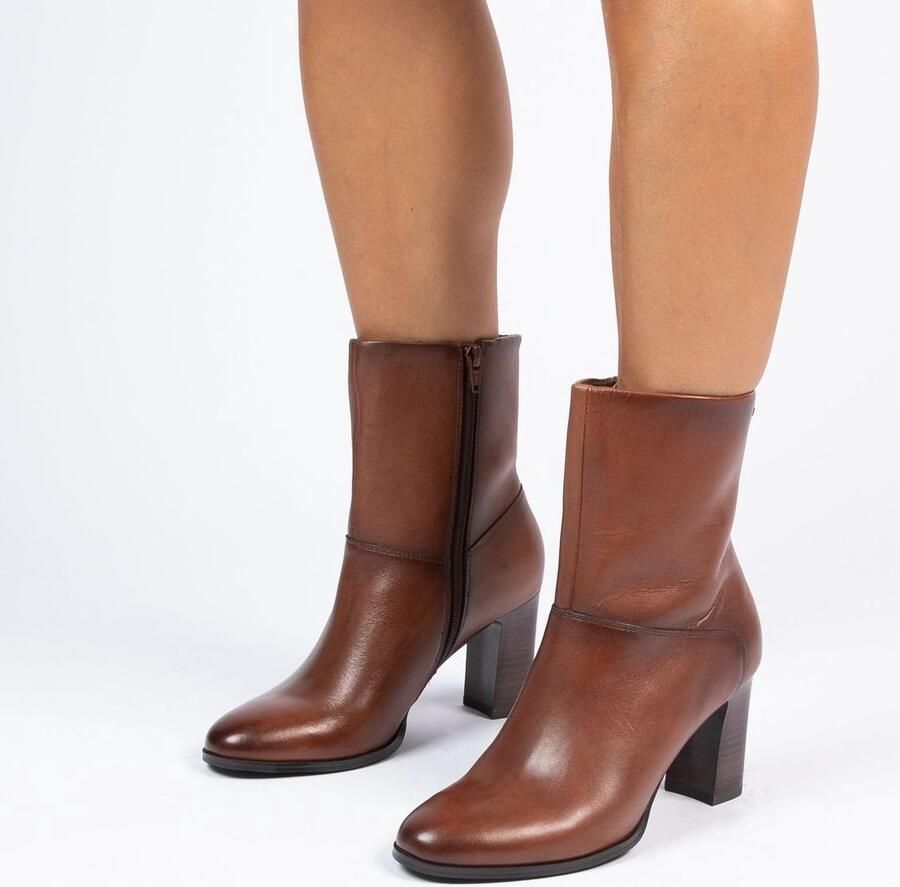 No Stress Dames Bruine leren enkellaarsjes met hak