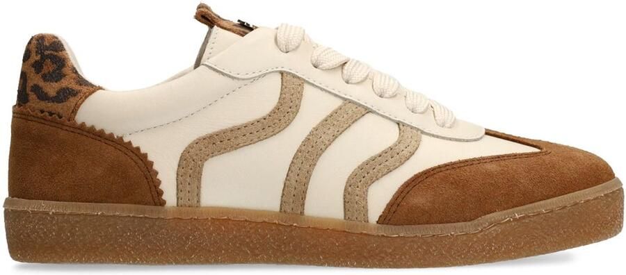 No Stress Dames Bruine leren sneakers met beige details
