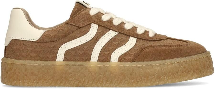 No Stress Dames Bruine leren sneakers met suède details