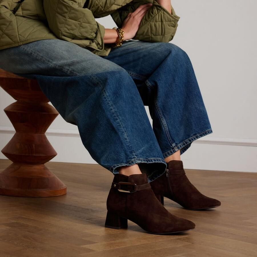 No Stress Dames Bruine suède enkellaarsjes met hak