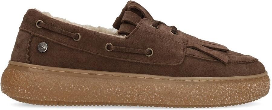 No Stress Dames Bruine suède loafers met bontvoering