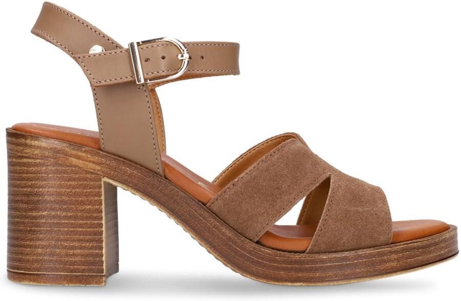 No Stress Dames Bruine suède sandalen met blokhak
