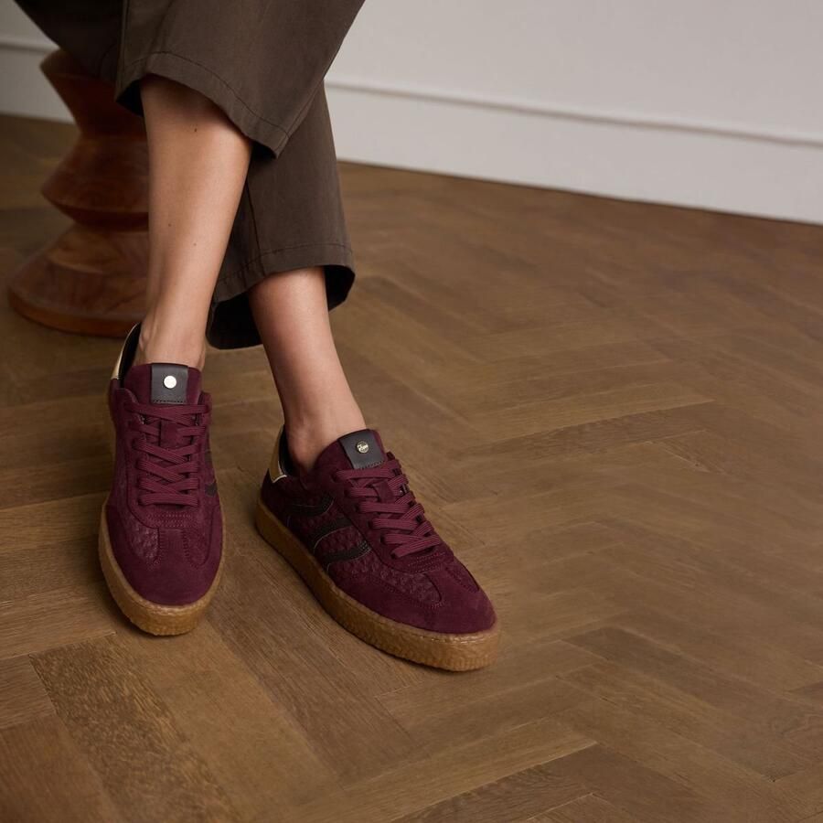 No Stress Dames Burgundy leren sneakers met suède details
